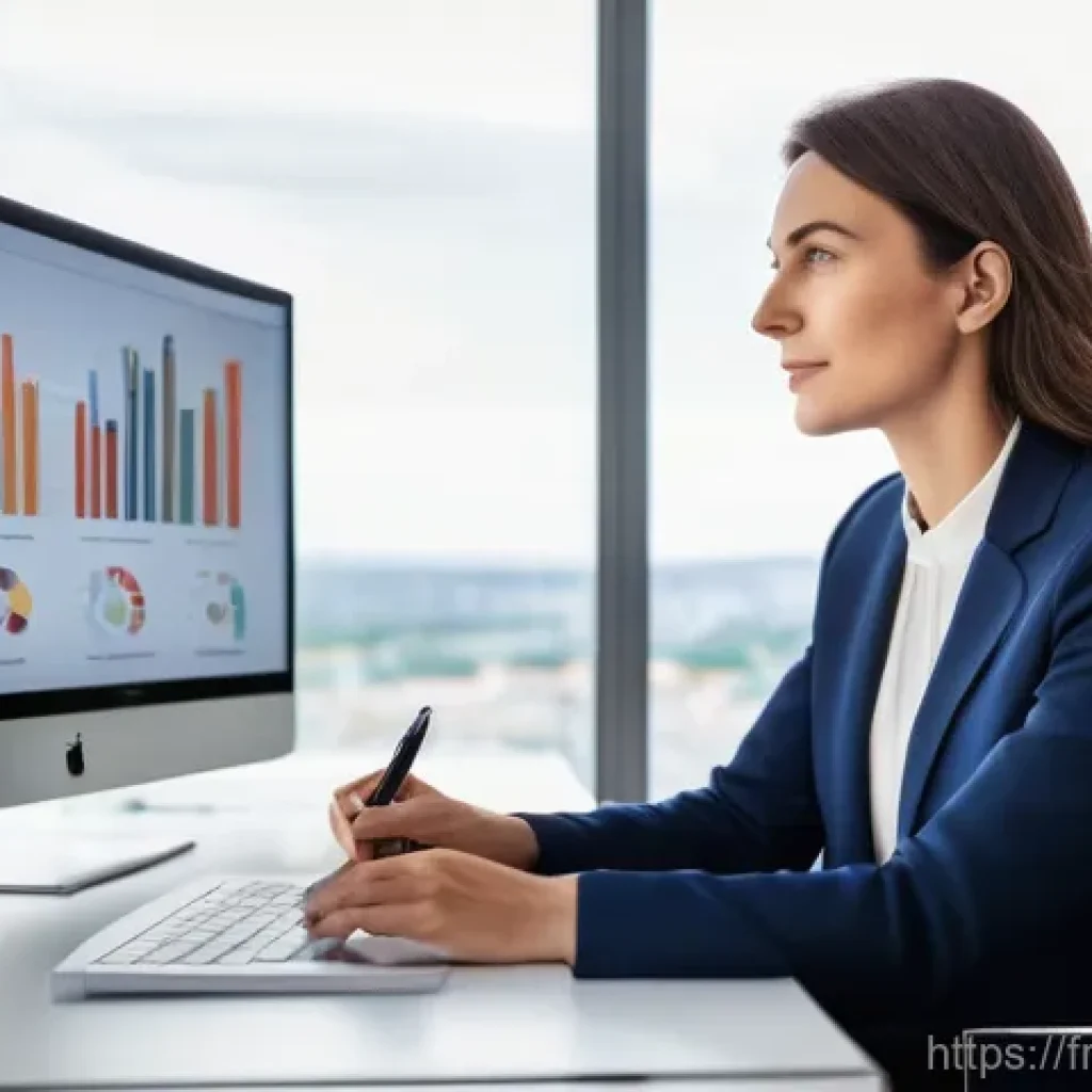 브랜드 마케팅 예산 관리 팁 - **Prompt:** A focused, professional French woman in her late 30s, dressed in a chic, tailored busine...