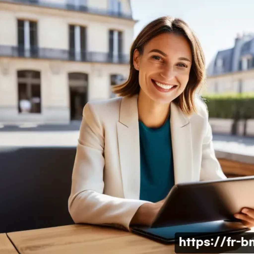 브랜드 마케터의 시장 조사 스킬 - **Prompt:** A vibrant, highly detailed photograph of a confident French female entrepreneur, mid-30s...