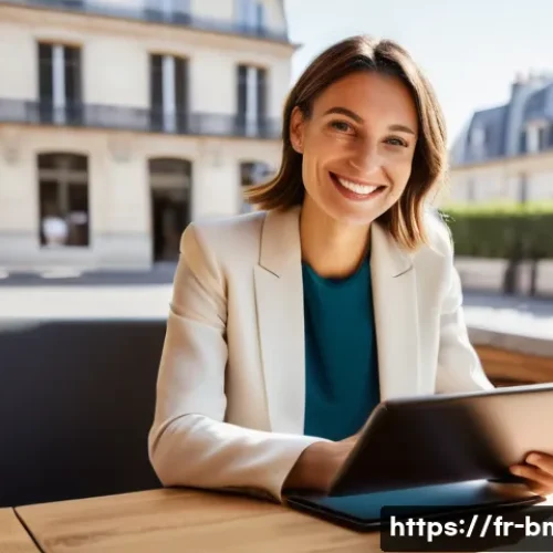 브랜드 마케터의 시장 조사 스킬 - **Prompt:** A vibrant, highly detailed photograph of a confident French female entrepreneur, mid-30s...