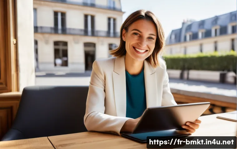 브랜드 마케터의 시장 조사 스킬 - **Prompt:** A vibrant, highly detailed photograph of a confident French female entrepreneur, mid-30s...