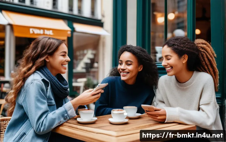 브랜드 마케팅 실전 팁과 교훈 - A warm and engaging scene depicting a diverse group of French consumers interacting authentically wi...