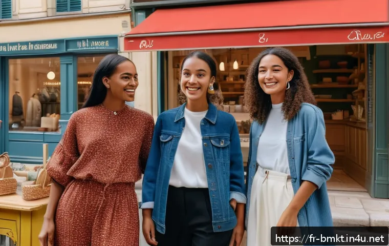 브랜드 마케팅 관련 업계 트렌드 - A vibrant French boutique scene showcasing a young, diverse group of local micro-influencers engagin...