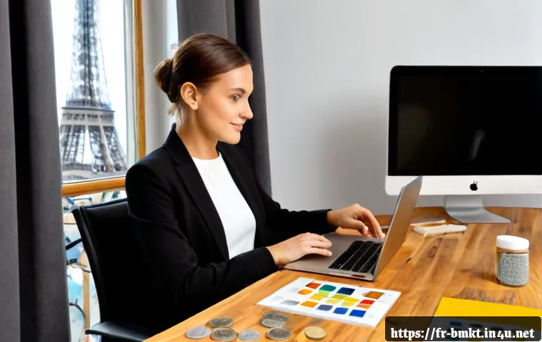 브랜드 마케팅 컨설턴트 되기 - Photorealistic career scene of a confident French brand marketing consultant in a bright Paris creat...